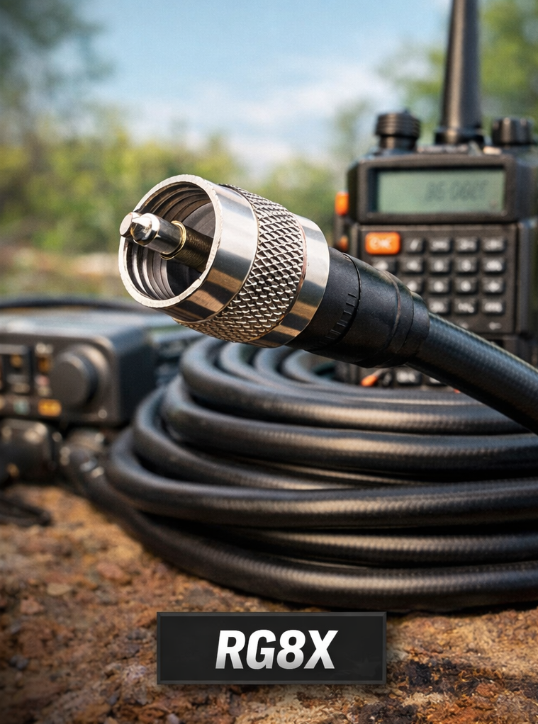 RG8X coax cable for mobile and portable radio setups